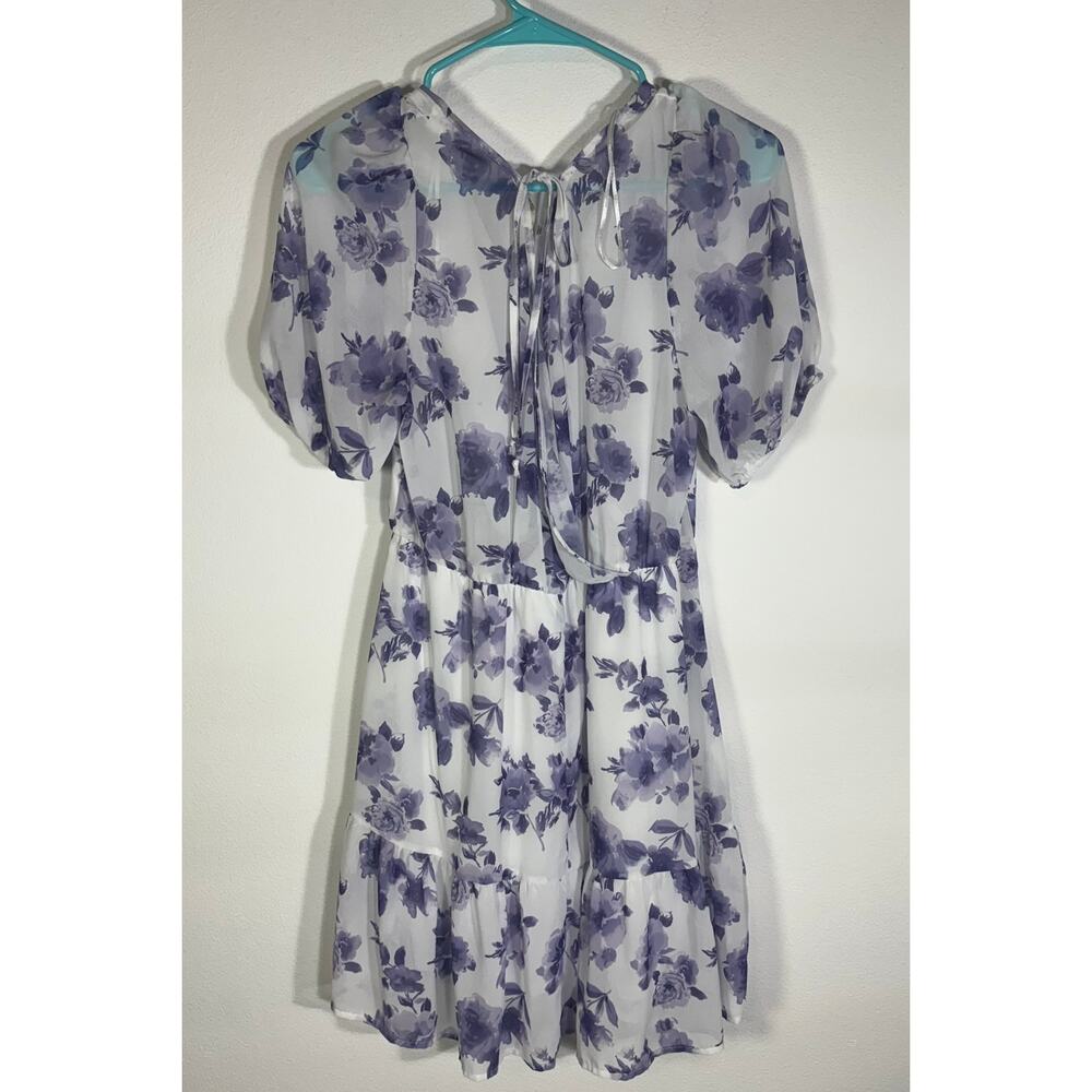 Altar'd State Womens L Purple Floral Mini Dress Puff Sleeve Tiered Boho - Picture 2 of 7